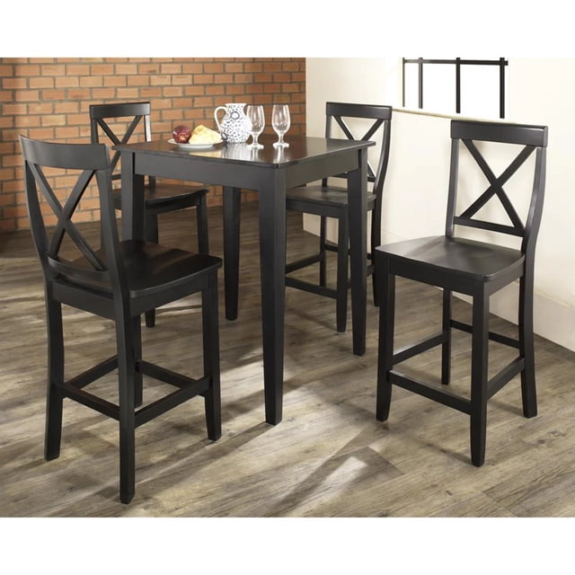 Taburete De Bar Crosley X-Back (pack De 2) - Altura Asiento 61 Cm - Madera Maciza, Diseño Con Respaldo En X - Color Negro - Ideal Para Barras Y Mesas Altas