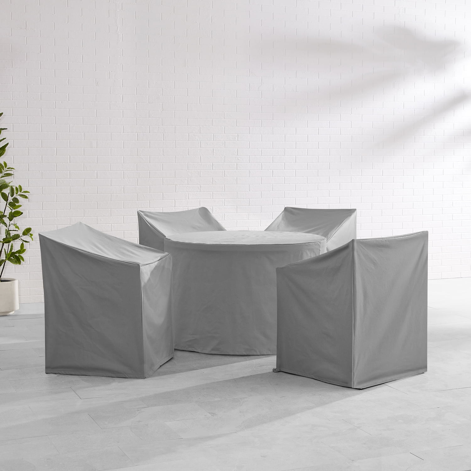 Gray Heavy-Duty Vinyl 5-Piece Round Outdoor Dining Furniture Cover Set