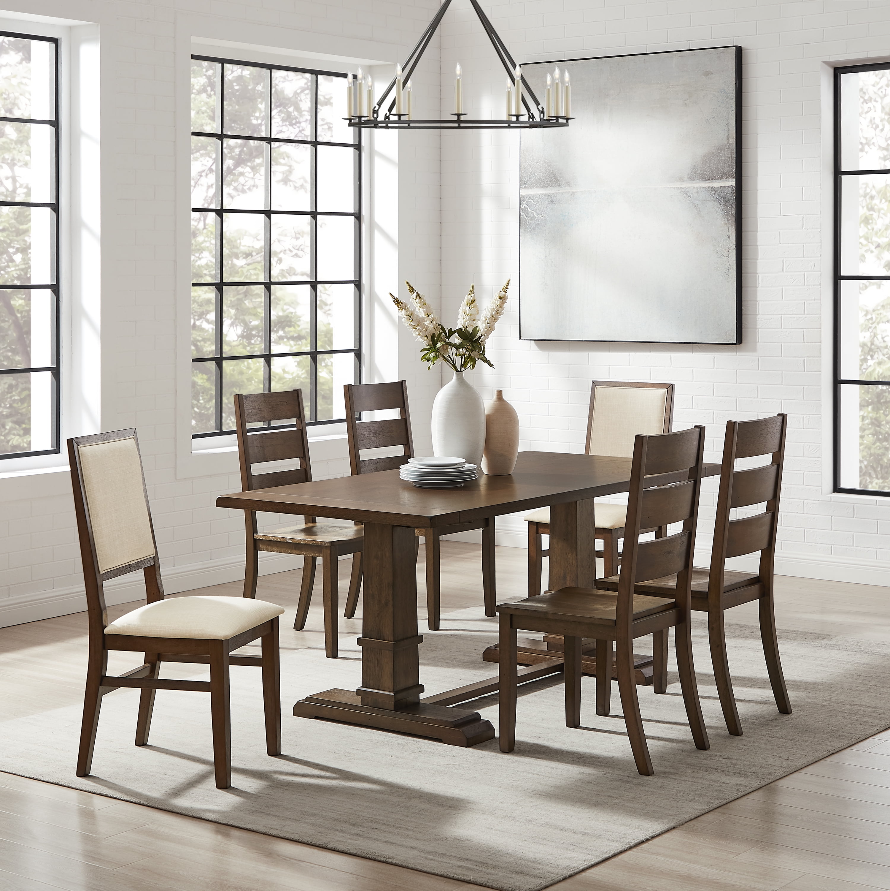 Crosley Furniture Joanna 7-Piece Dining Table Set in Dark Oak/Creme ...