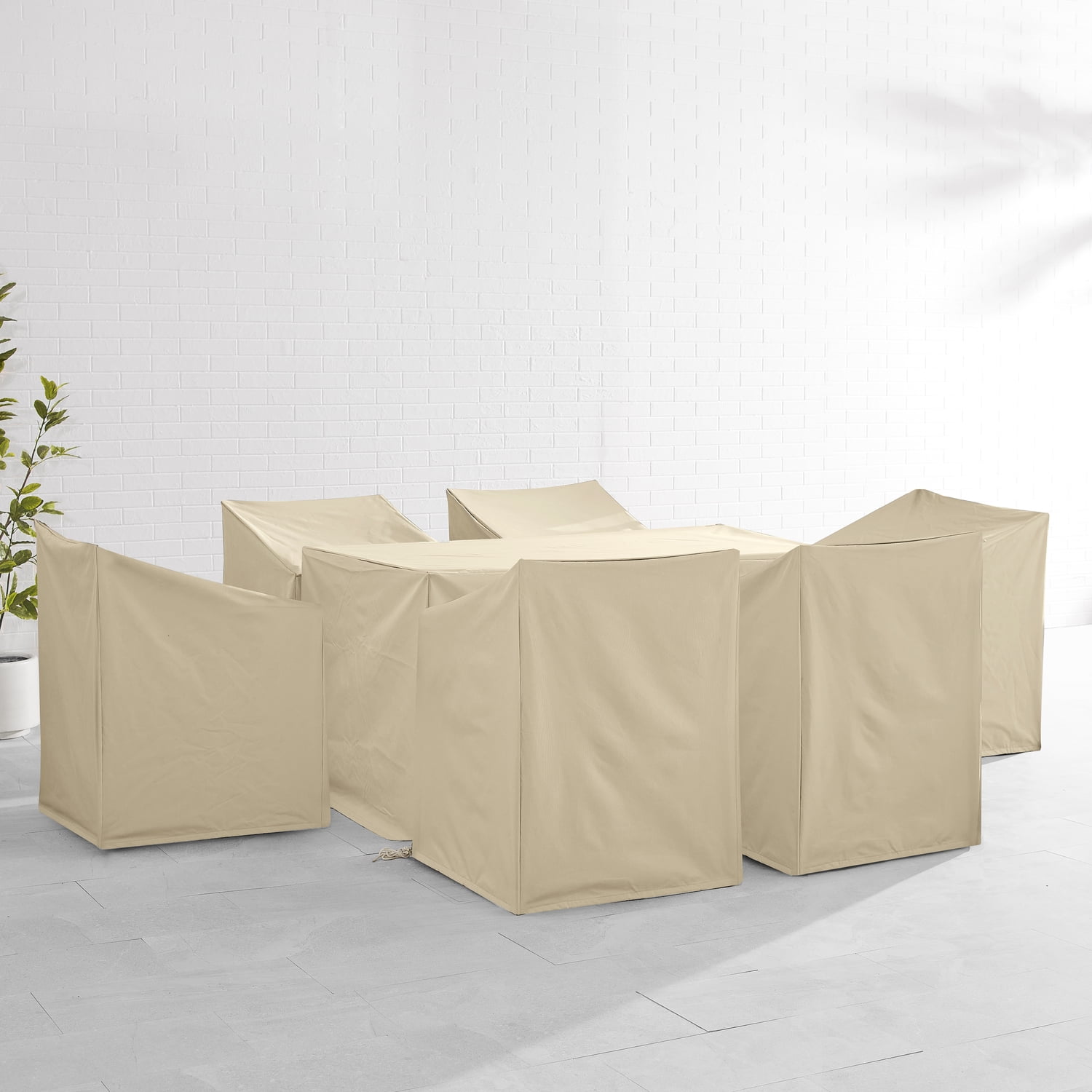 Tan Heavy-Duty Vinyl 7-Piece Outdoor Dining Furniture Cover Set