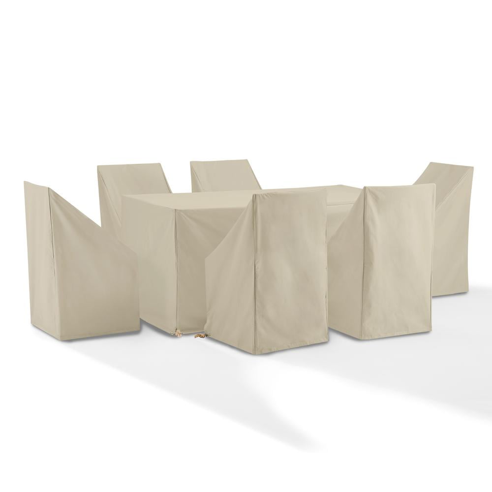 Crosley Furniture 7PC Vinyl Outdoor Dining Furniture Cover Set in Tan
