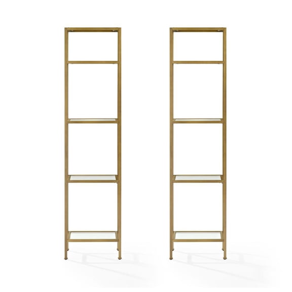 Crosley Furniture Aimee Metal/Glass Etagere Bookcase in Soft Gold (Set of 2)