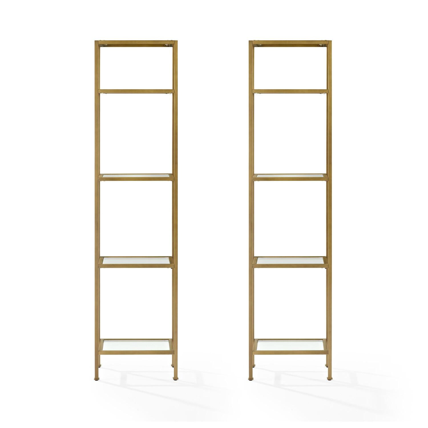 Aimee 73" Gold Steel and Glass Narrow Etagere