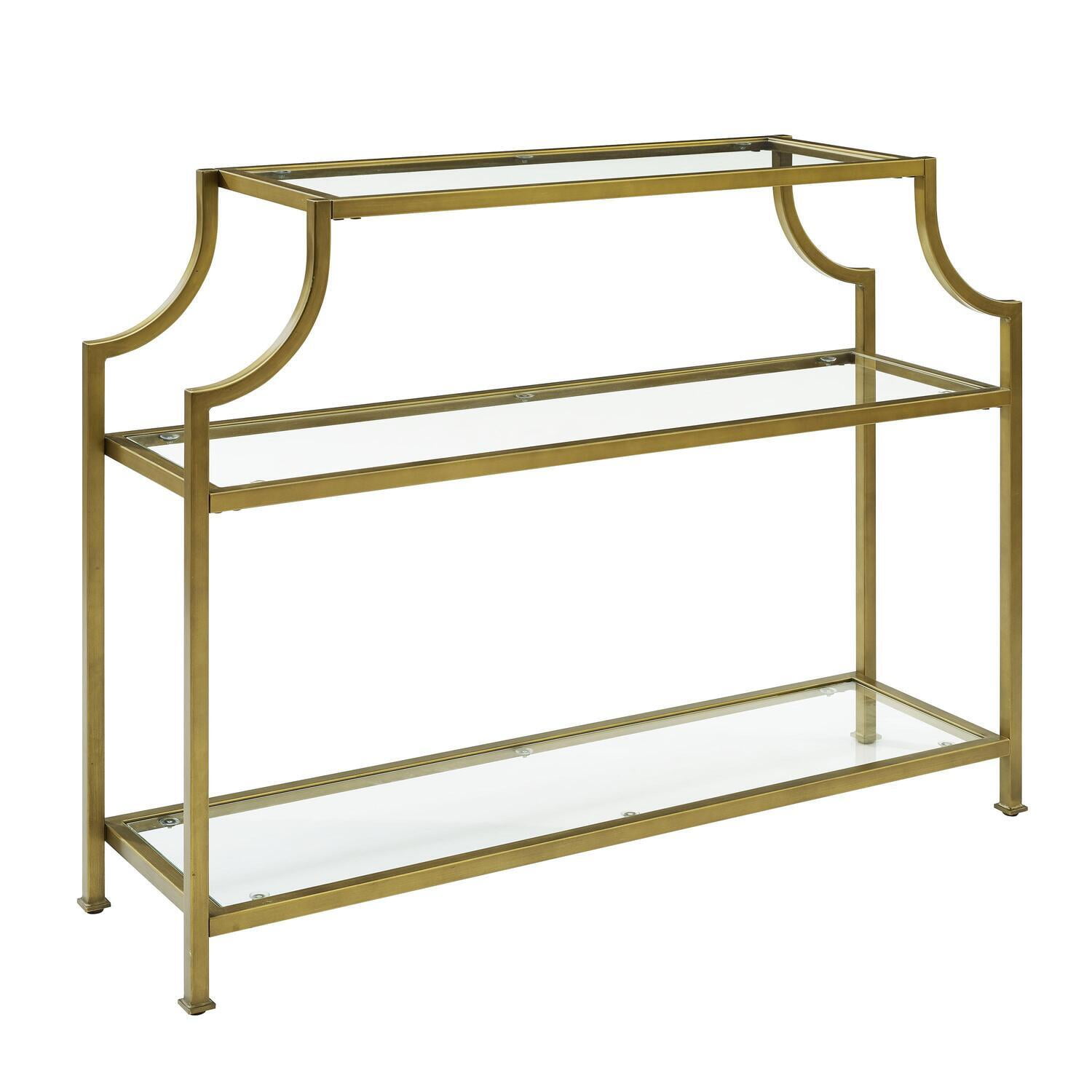 Gold and Glass Console Table with Storage Shelves