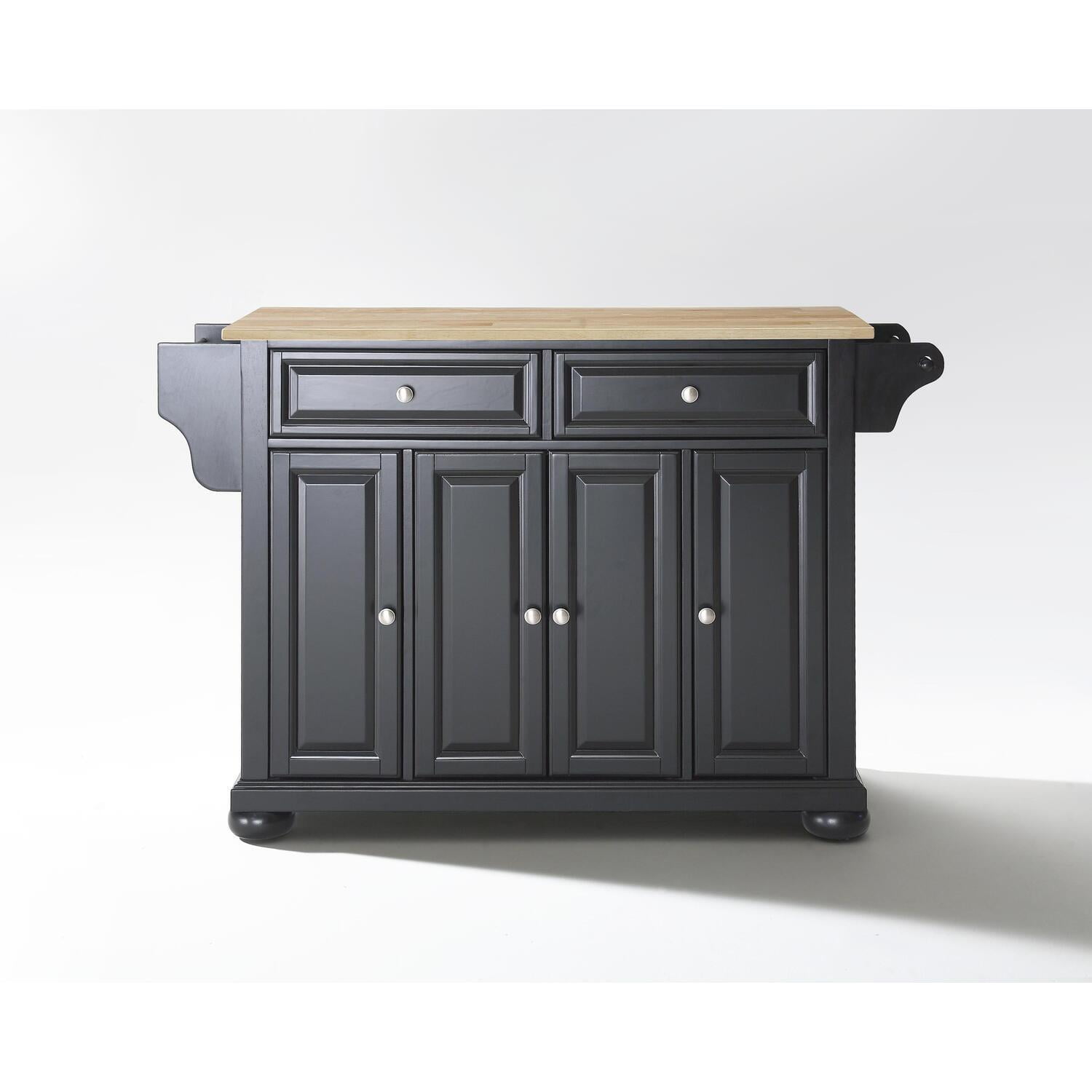 Alexandria Black Solid Hardwood Kitchen Island with Natural Wood Top