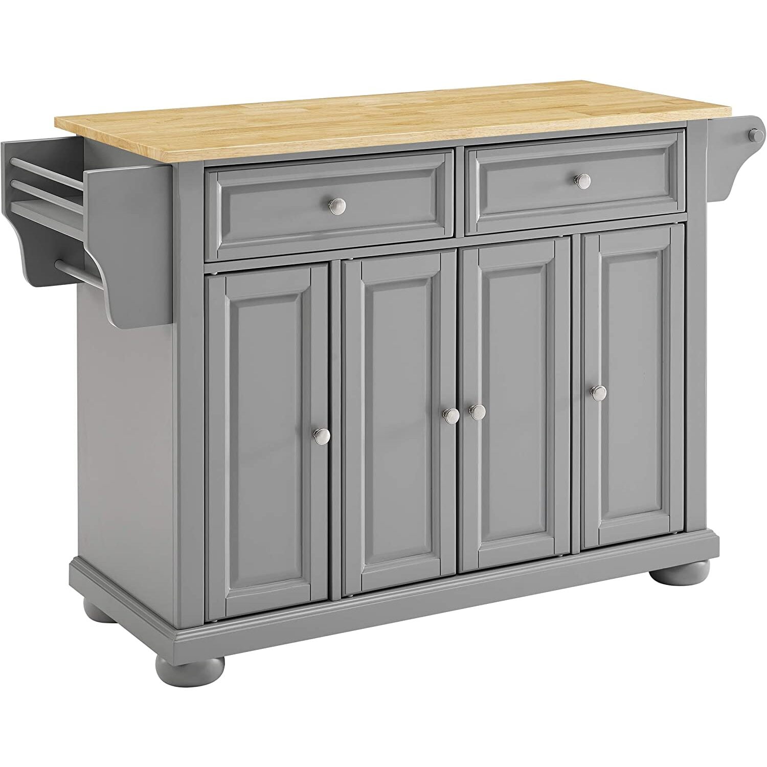 Gray and Natural Wood Top Kitchen Island with Storage