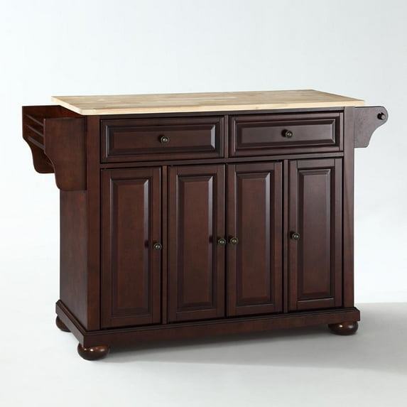 Crosley Furniture Alexandria Natural Wood Top Kitchen Island in Mahogany