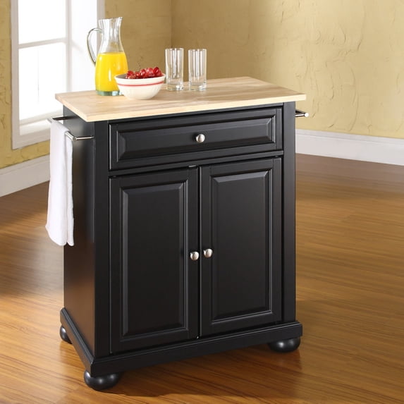 Crosley Furniture Alexandria Natural Wood Top Portable Kitchen Island in Black