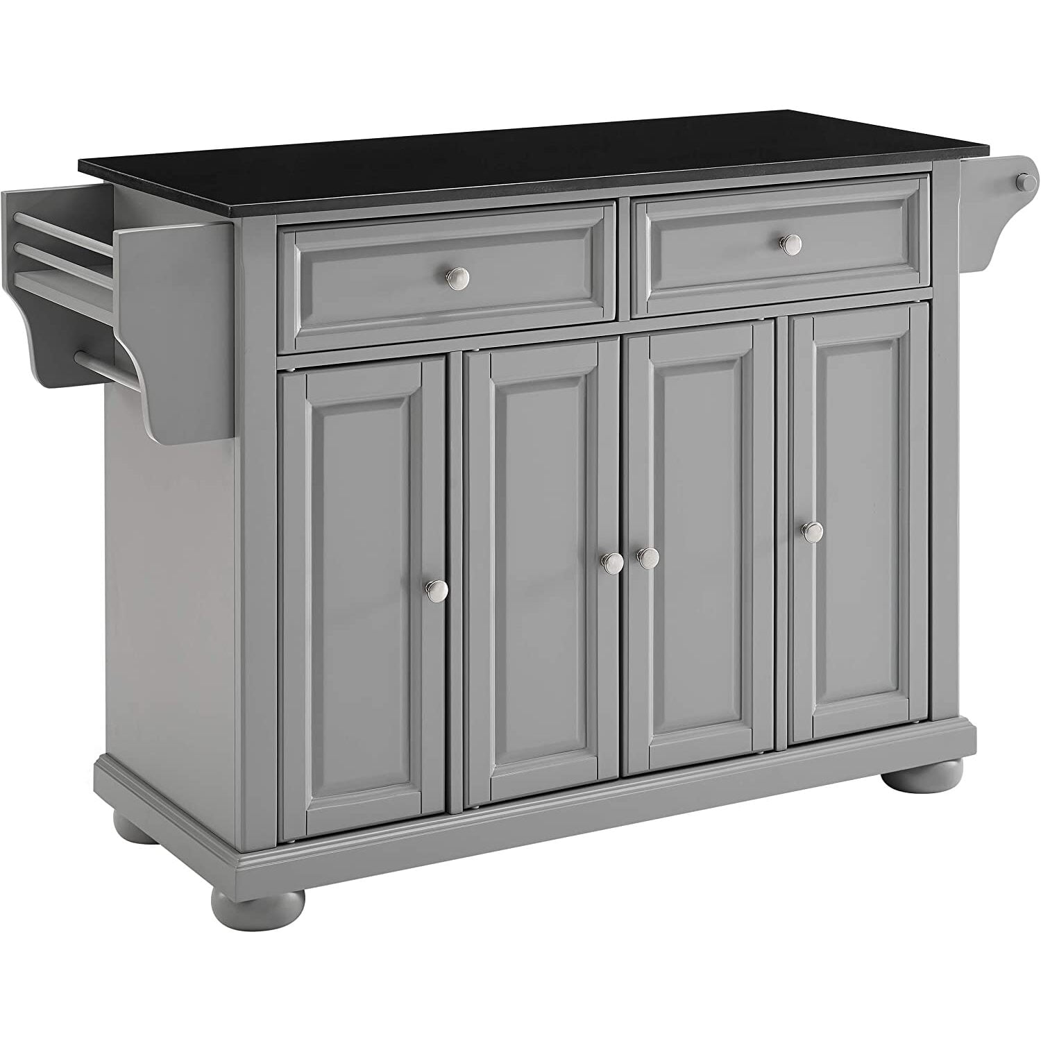Alexandria Gray Solid Hardwood Kitchen Island with Black Granite Top