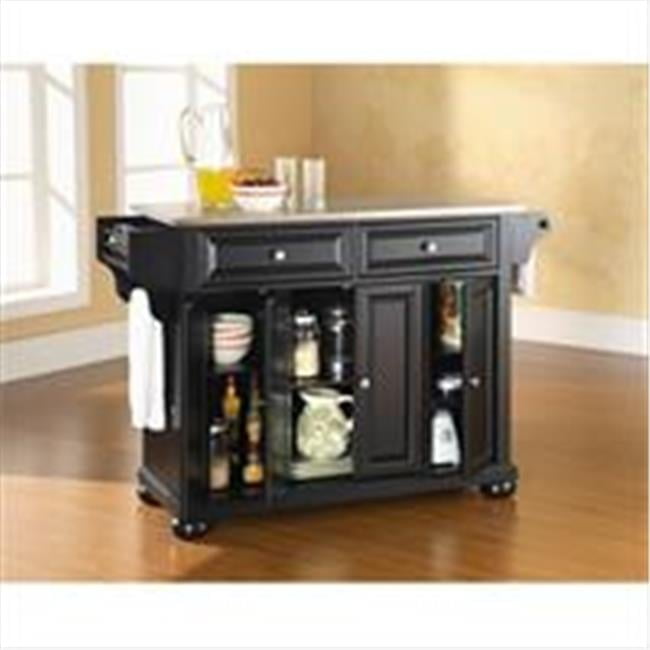Black Stainless Steel Top Kitchen Island with Storage