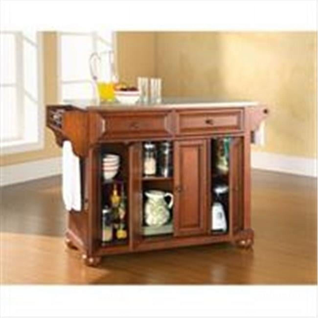 Classic Cherry Alexandria Kitchen Island with Stainless Steel Top