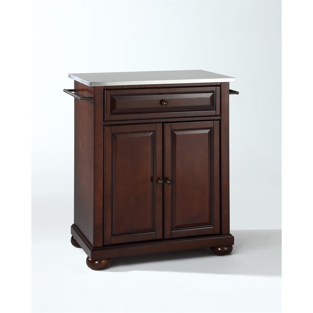 Mahogany and Stainless Steel Top Kitchen Island Cart