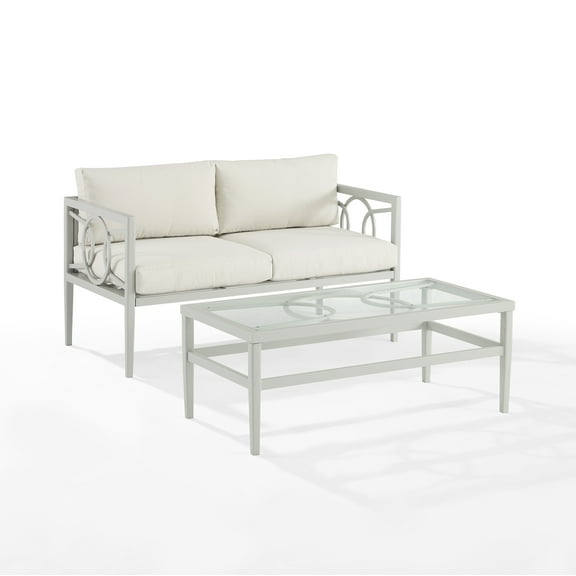 Crosley Fruniture Ashford 2Pc Outdoor Metal Conversation Set Creme/Gray - Loveseat & Coffee Table