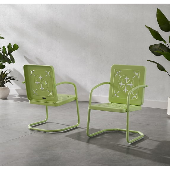 Crosley Furniture Azalea 2-Piece Retro Outdoor Chair Set in Key Lime Gloss
