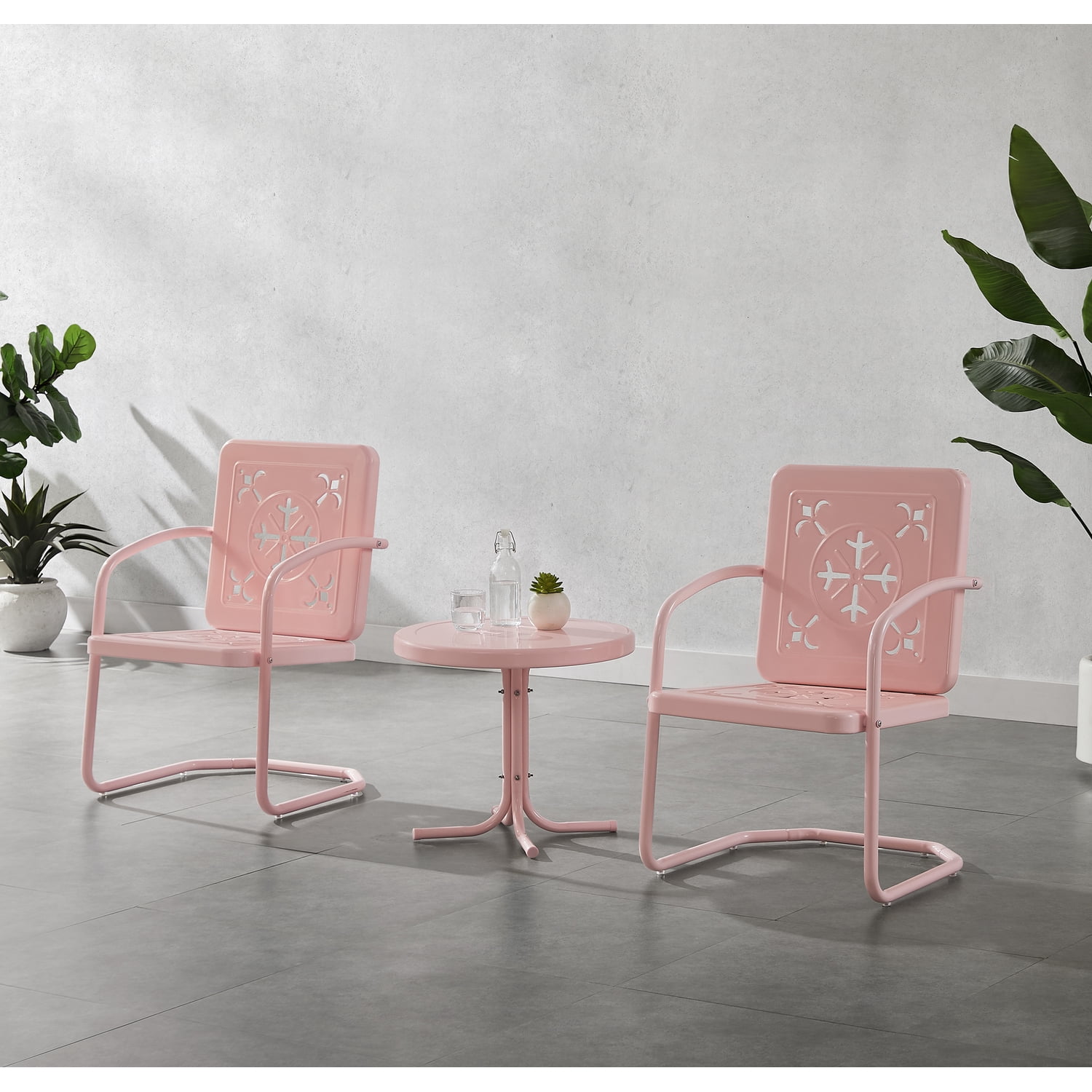 Crosley Furniture Azalea 3Pc Retro Outdoor 2 Chair & Table Set in Pink ...