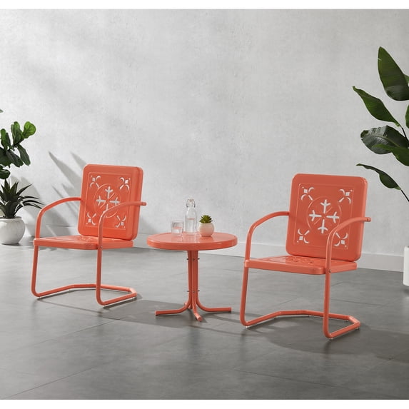 Crosley Furniture Azalea 3Pc Retro Outdoor 2 Chair & Table Set in Coral Gloss