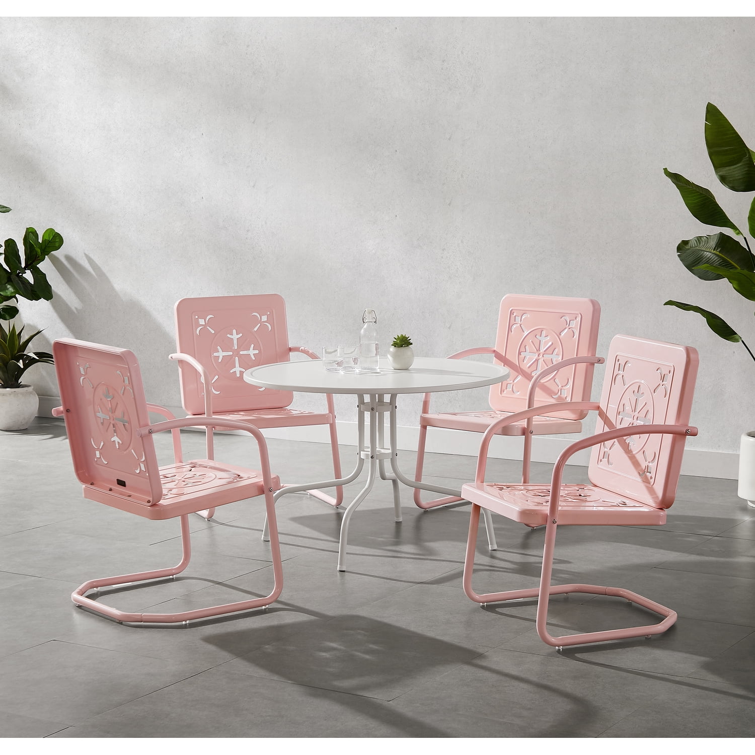 Crosley Furniture Azalea 5Pc Round Retro Outdoor Dining Set in Pink ...