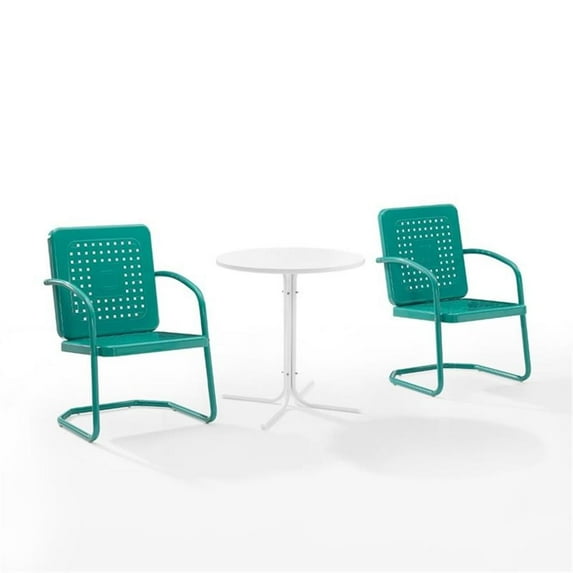 Crosley Furniture Bates 3 Piece Metal Outdoor Bistro Set in Turquoise Gloss
