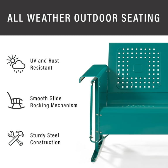Crosley Furniture Bates Outdoor Metal Loveseat Glider Turquoise