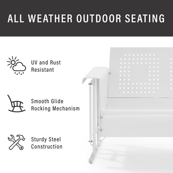 Crosley Furniture Bates Metal Gliding Patio Loveseat in White