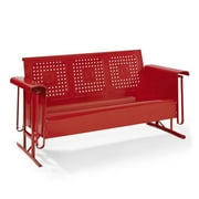 Crosley Bates Sofa Glider Basket Weave Design Rocking Lounger, Red Gloss