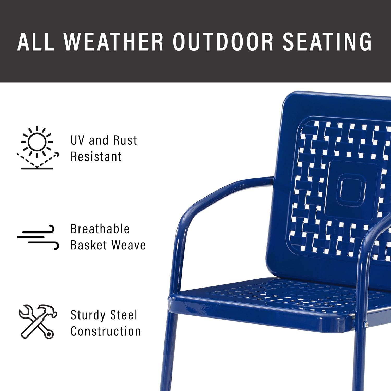 Vintage Navy Retro Metal Outdoor Chair Set with Basket Weave Design