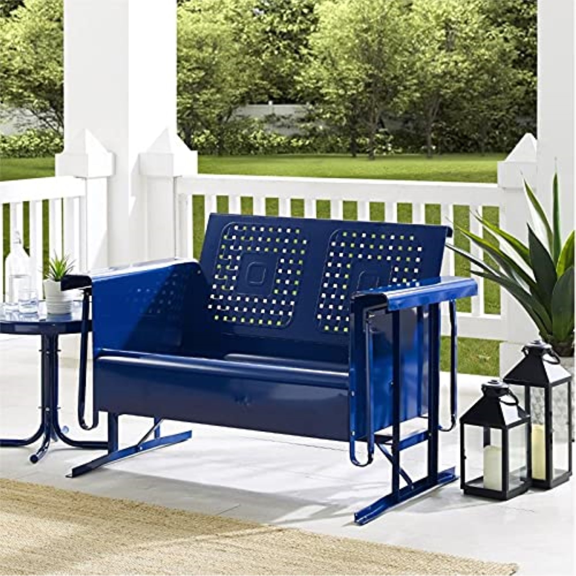 Crosley Furniture Bates Divano Altalena 3 Posti In Metallo Per Esterno – Turchese Lucido, Stile Vintage - 3