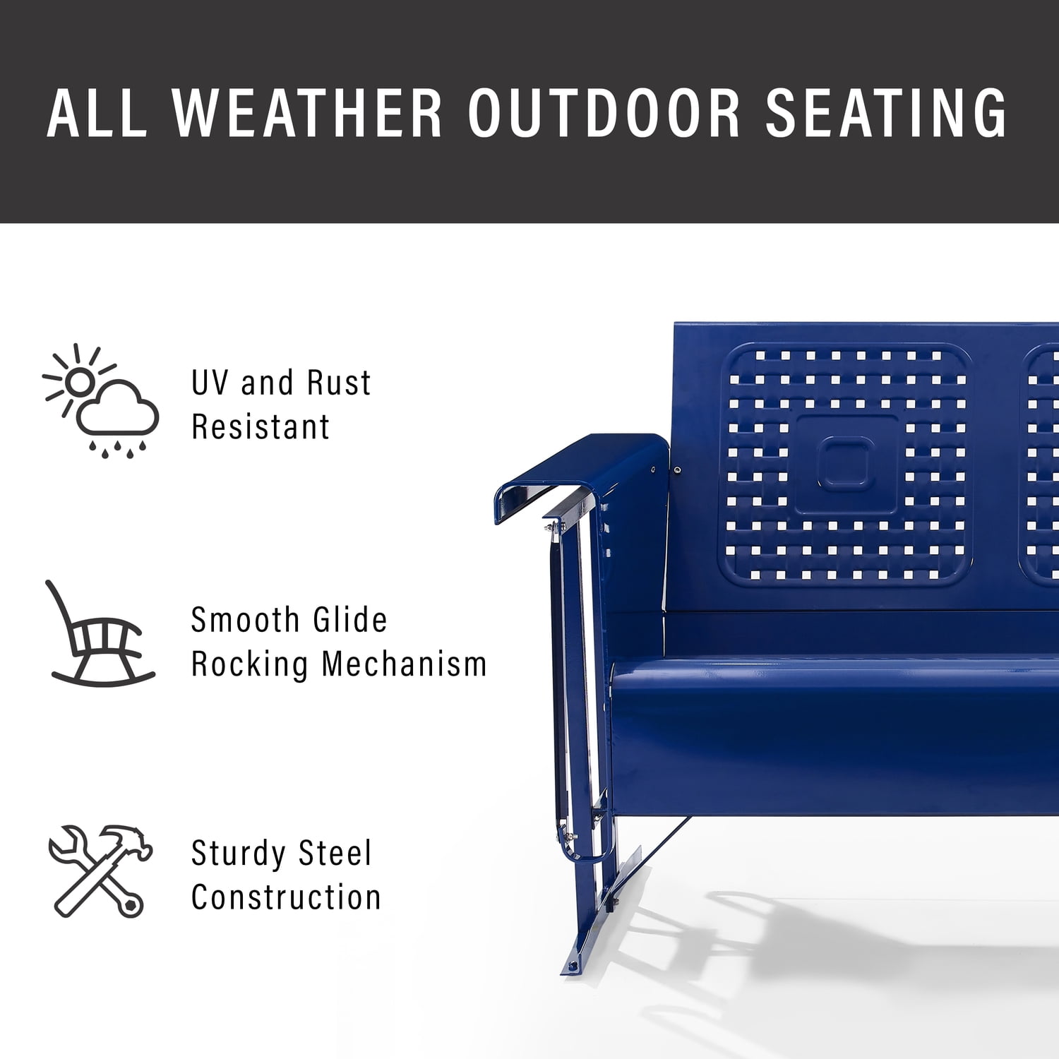 Navy Blue Metal 3-Seat Outdoor Sofa Glider