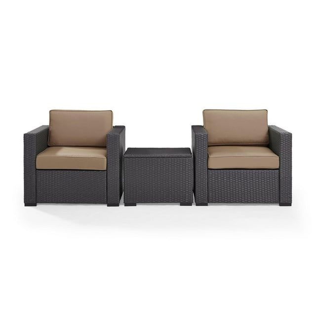 Crosley Furniture Biscayne 3 Piece Fabric Patio Conversation Set in Brown/Mocha