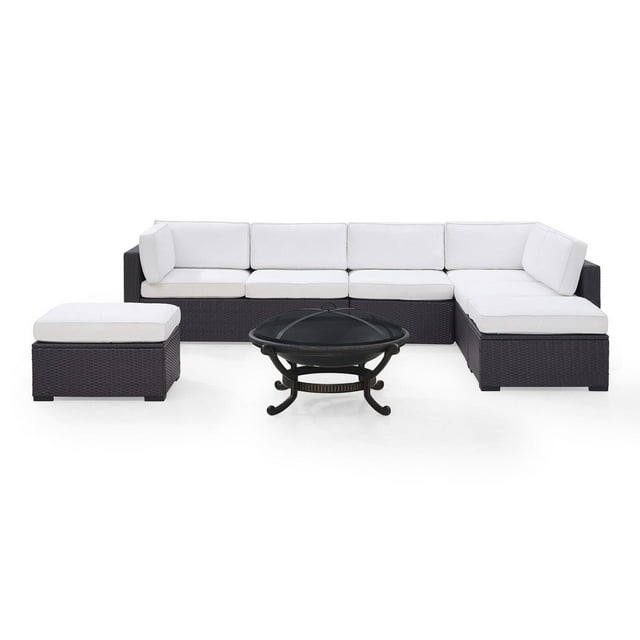 Crosley Furniture Biscayne 6 Piece Wicker Outdoor Sectional Set with Firepit