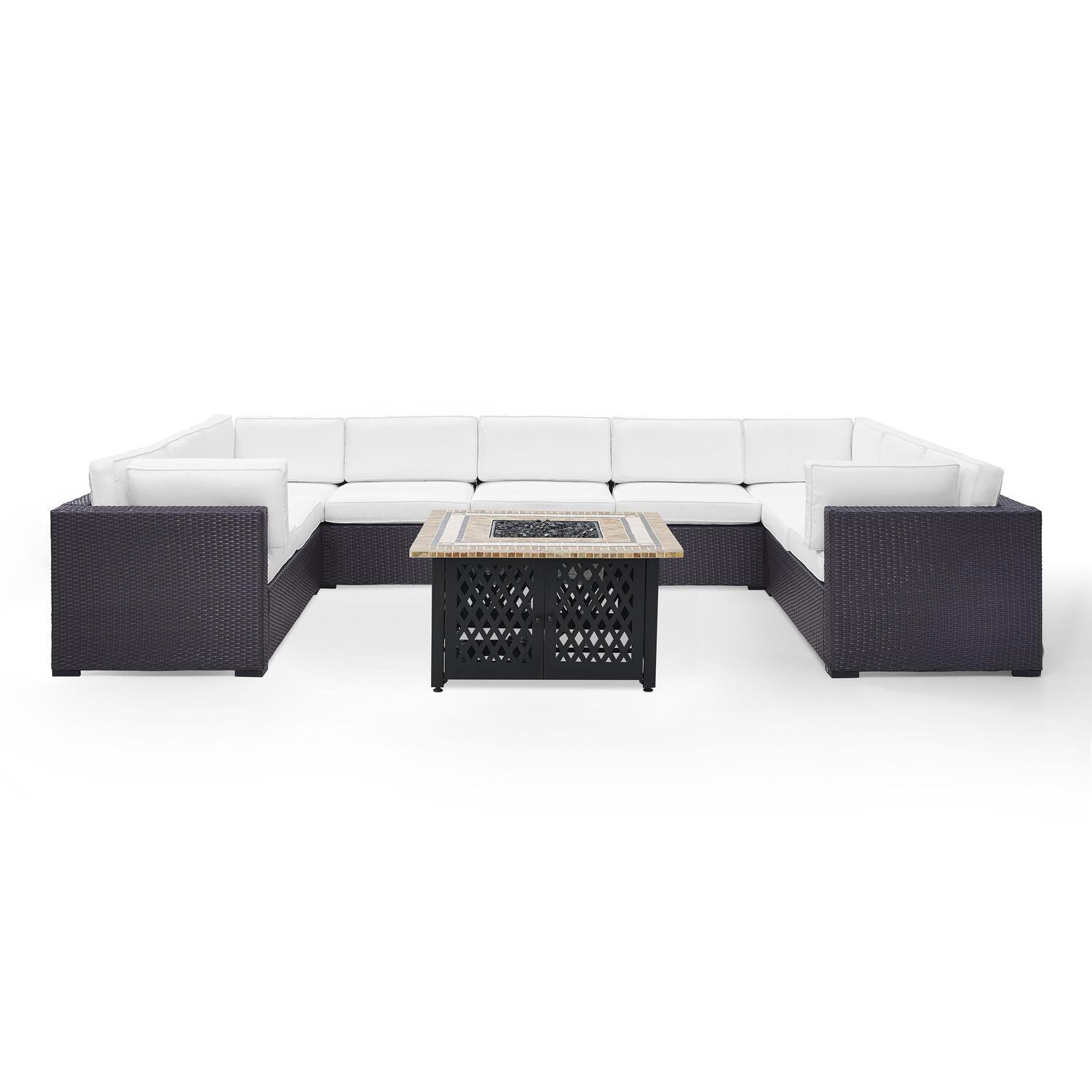 Crosley Furniture Biscayne 6PC Fabric Patio Fire Pit Sectional Set in White - image 1 of 4