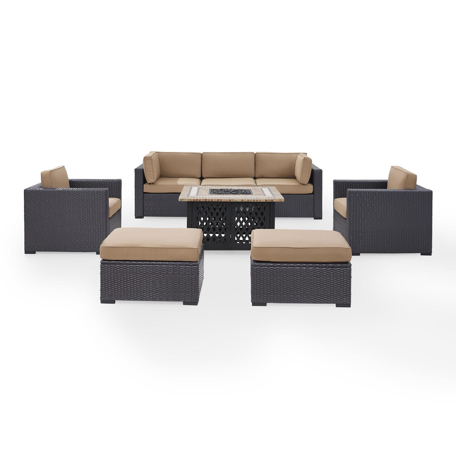 Crosley Furniture Biscayne 7 Piece Metal Patio Fire Pit Sofa Set in Brown/Mocha - image 1 of 4