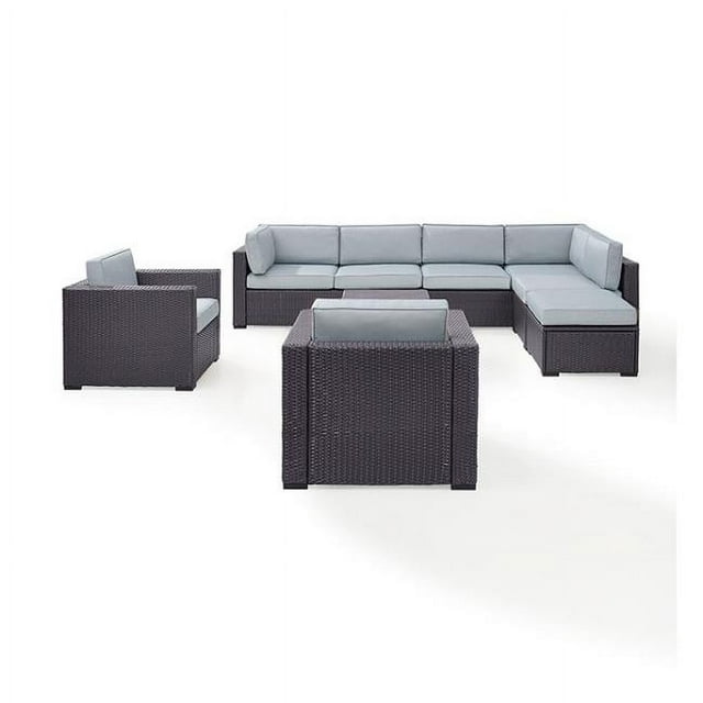 Crosley Furniture Biscayne 7 Piece Metal Patio Sectional Set in Brown/Blue