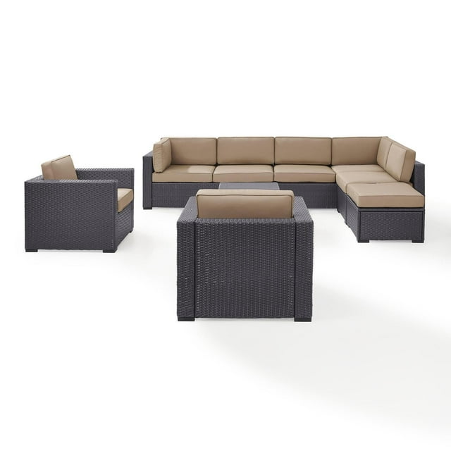 Crosley Furniture Biscayne 7 Piece Metal Patio Sectional Set in Brown/Mocha