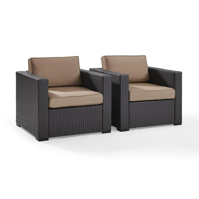 Crosley Furniture Biscayne Fabric Patio Arm Chair in Brown Mocha Set of 2