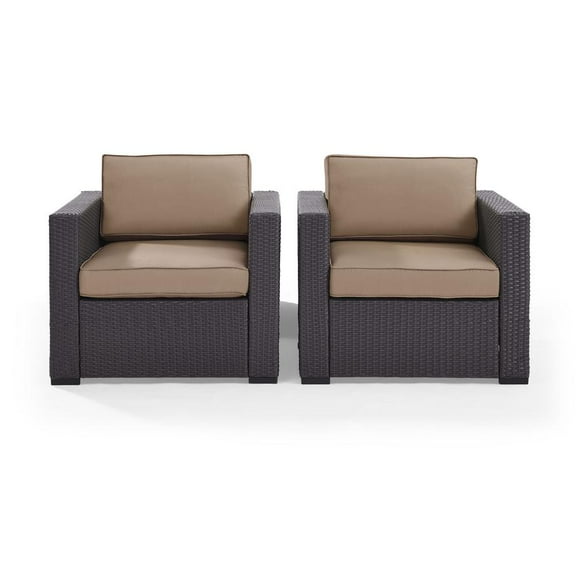 Crosley Furniture Biscayne Fabric Patio Arm Chair in Brown/Mocha (Set of 2)