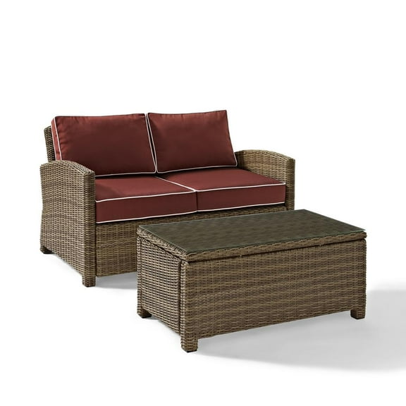 Crosley Furniture Bradenton 2 Piece Fabric Patio Sofa Set in Brown/Sangria Red