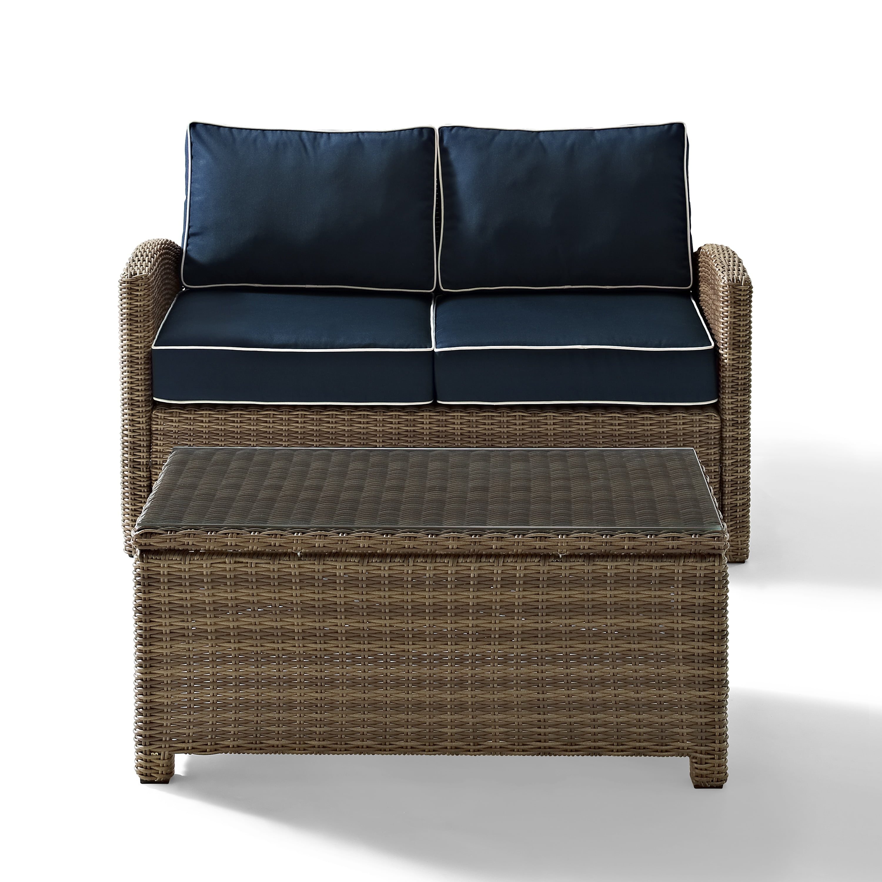 Navy and Brown Wicker 2-Piece Patio Sofa Set