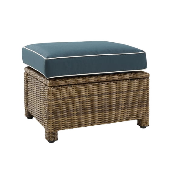 Crosley Furniture Bradenton 25"Fabric Outdoor Ottoman in Navy/Brown