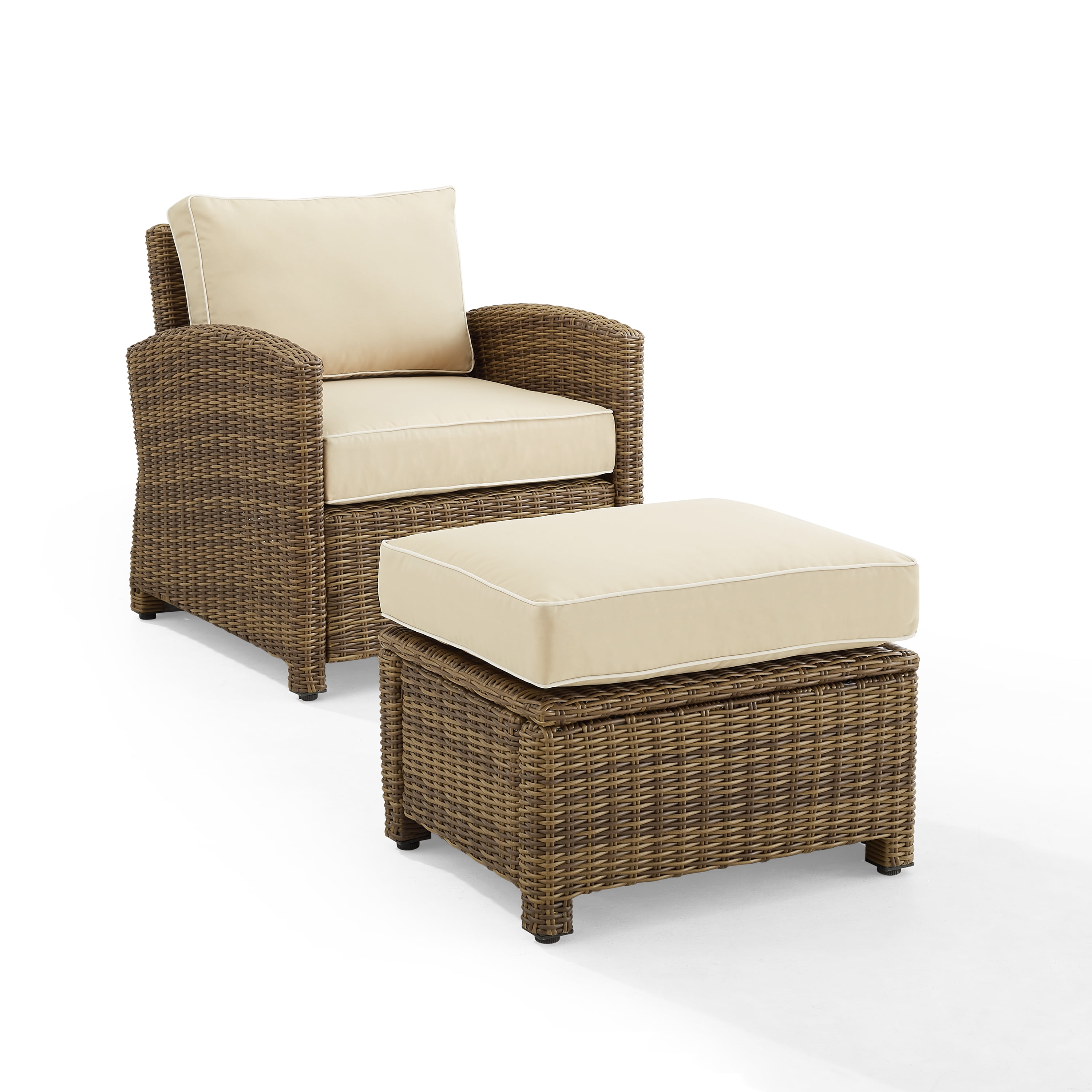 Bradenton Sand and Brown Wicker Armchair and Ottoman Set