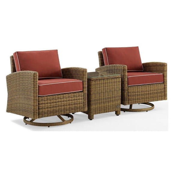 Bradenton 3Pc Outdoor Wicker Swivel Rocker Chair Set Sangria/Weathered Brown - Side Table & 2 Swivel Rockers