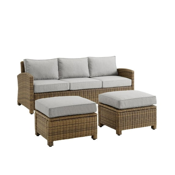 Crosley Furniture Bradenton 3-piece Fabric Outdoor Sofa Set in Gray/Brown