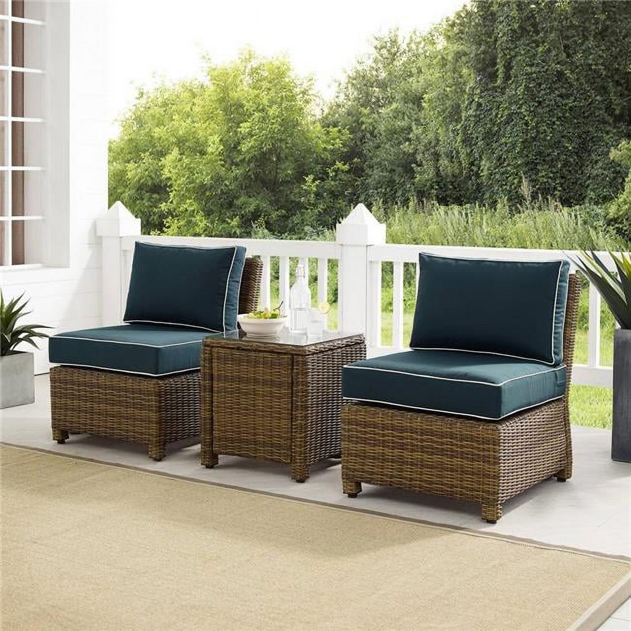 Crosley Furniture Bradenton 3PC Wicker & Fabric Outdoor Chair Set in Navy/Brown - image 1 of 6