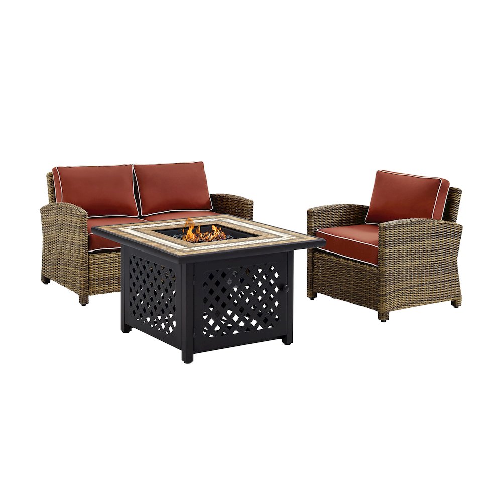 Crosley Furniture Bradenton 3Pc Patio Fabric Fire Pit Sofa Set in Brown ...