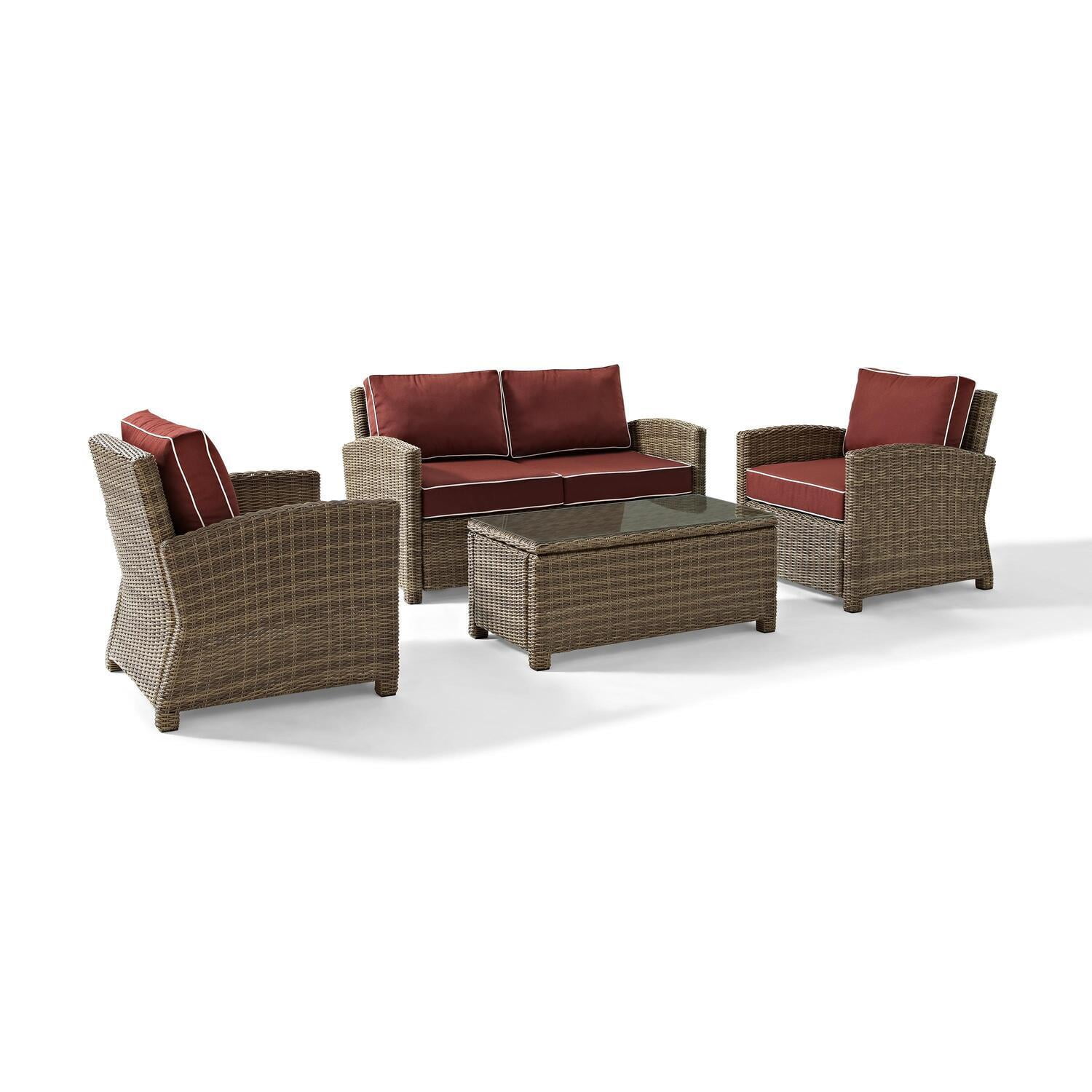 Bradenton 4-Piece Red Wicker Patio Sofa Set with Steel Frame
