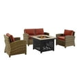 thumbnail image 1 of Crosley Furniture Bradenton 4 Piece Patio Fabric Fire Pit Sofa Set in Brown/Red, 1 of 19