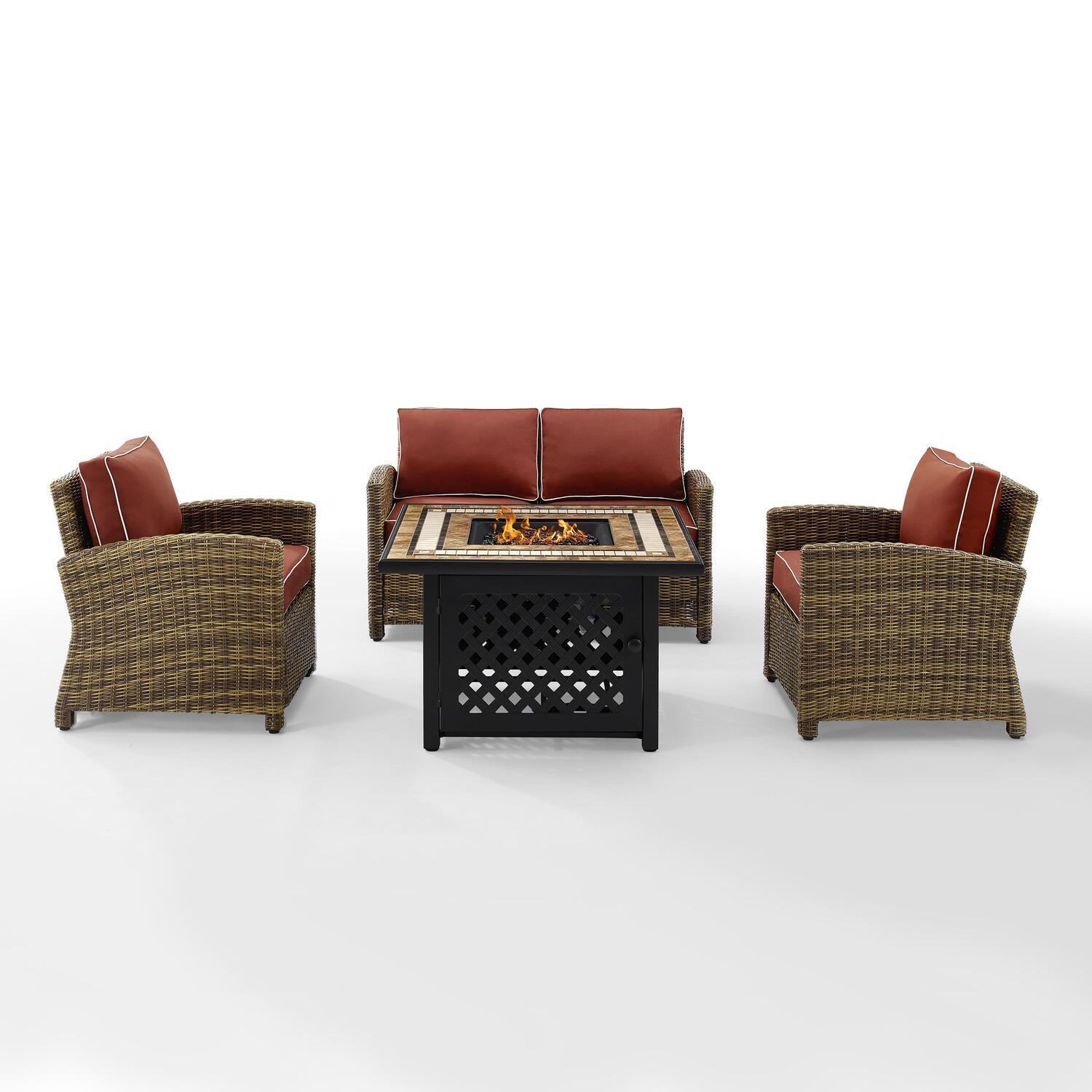 Crosley Furniture Bradenton 4 Piece Patio Fabric Fire Pit Sofa Set in Brown/Red - image 1 of 9