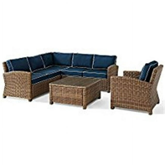 Crosley Furniture Bradenton 5 Pc Fabric Patio Sectional Set in Brown and Navy