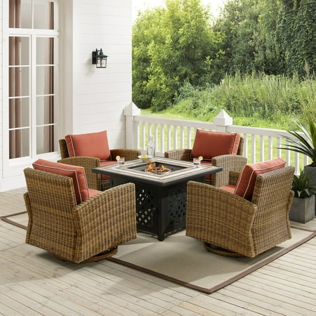 Bradenton 5Pc Swivel Rocker Conversation Set W/Fire Table Sangria/Weathered Brown - Tucson Fire Table & 4 Swivel Rockers