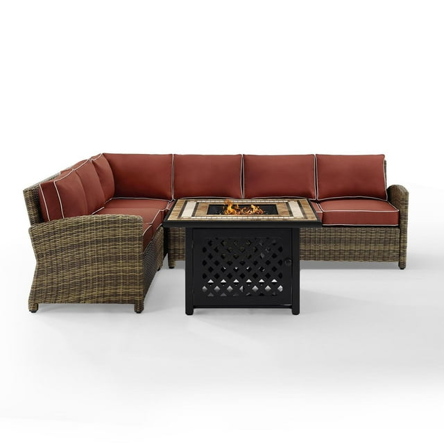 Crosley Furniture Bradenton 5 Piece Fabric Fire Pit Sectional Set in Brown/Red